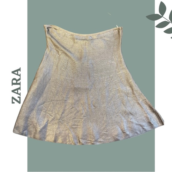 Zara Metallic Silver Flared Mini Skirt Holiday Party Pull On Size Medium - Picture 3 of 6